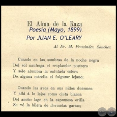 EL ALMA DE LA RAZA - JUAN E. OLEARY - Poesa (Mayo, 1899)